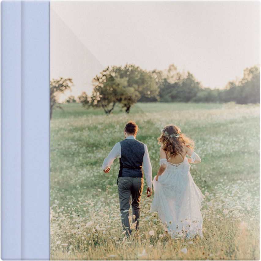 Baby Blue leatherette wedding album, full acrylic photo cover, 12x12