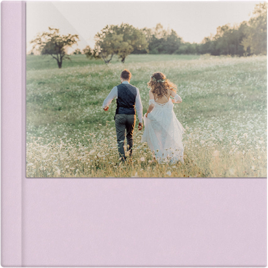 Baby Pink leatherette wedding album, half acrylic photo cover, 12x12