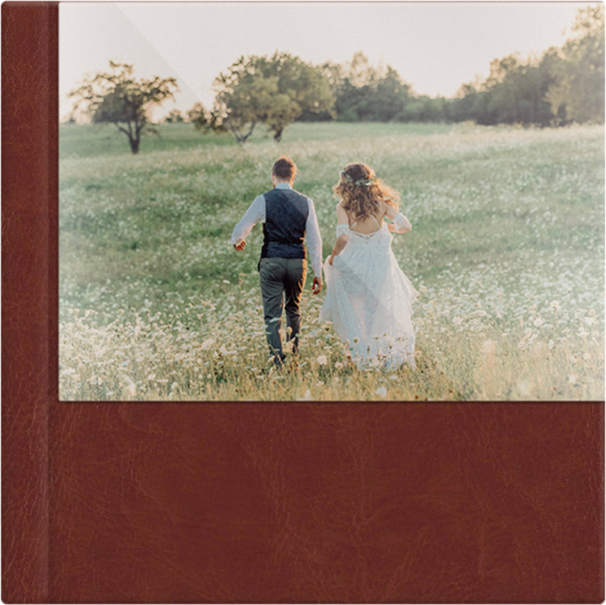 Ginger Vintage leatherette wedding album, half acrylic photo cover, 12x12