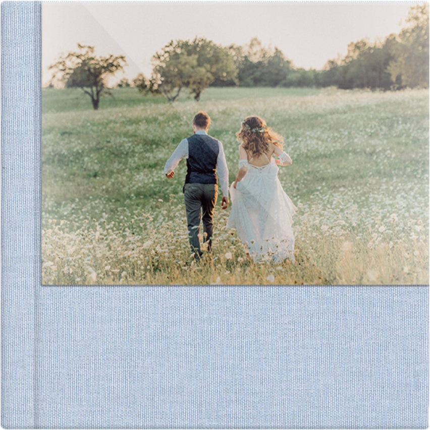 Baby Blue linen wedding album, half acrylic photo cover, 12x12