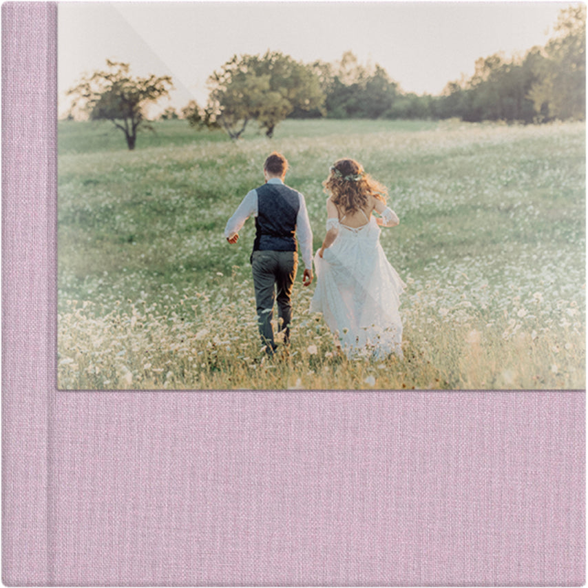 Blush Pink linen wedding album, half acrylic photo cover, 12x12