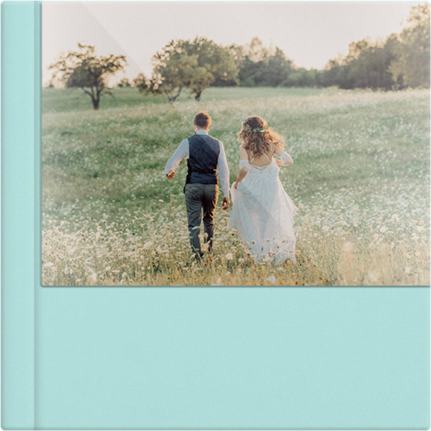 Mint Green leatherette wedding album, half acrylic photo cover, 12x12