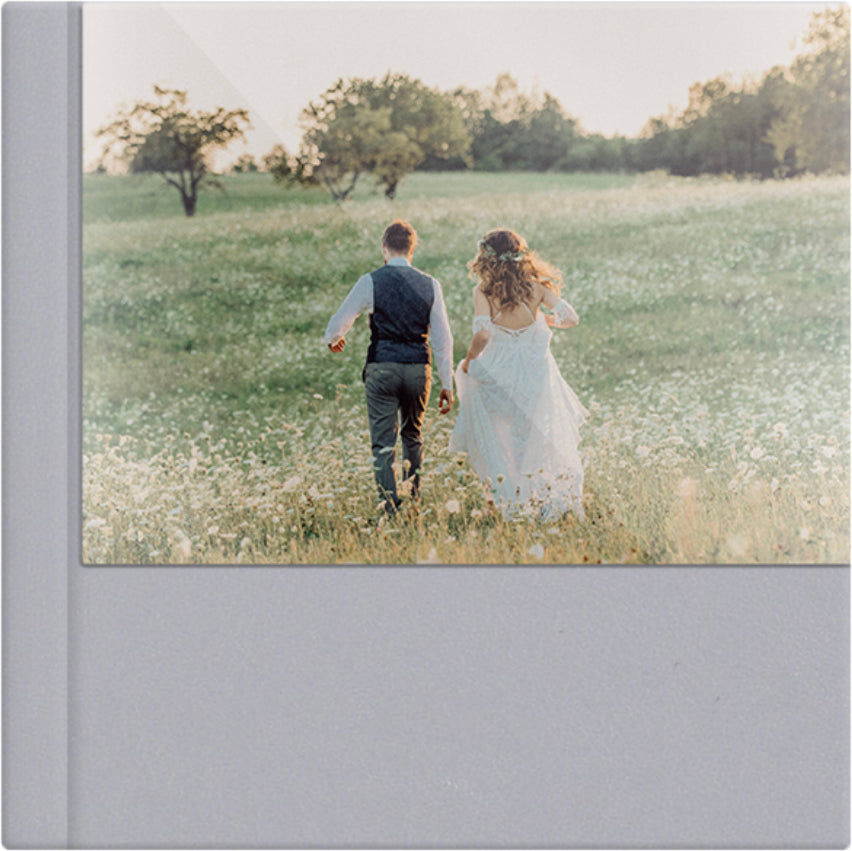 Smoke Grey leatherette wedding album, half acrylic photo cover, 12x12