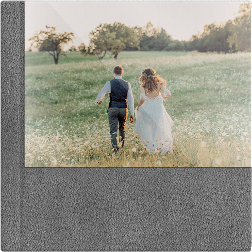 Iron Grey suede wedding album, half acrylic photo cover, 12x12