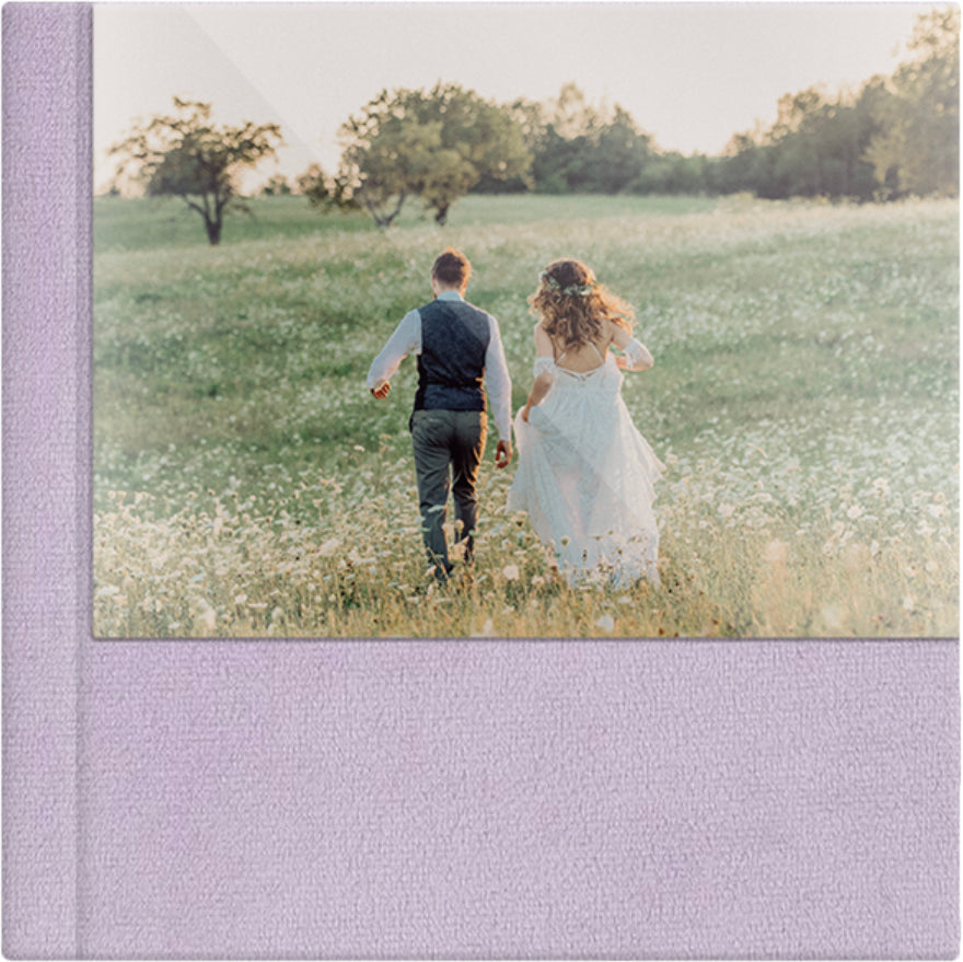 Lavender Purple velvet wedding album, half acrylic photo cover, 12x12
