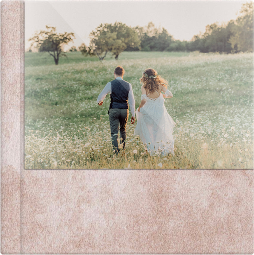 Marble Beige velvet wedding album, half acrylic photo cover, 12x12
