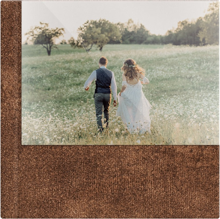 Polished Bronze velvet wedding album, half acrylic photo cover, 12x12