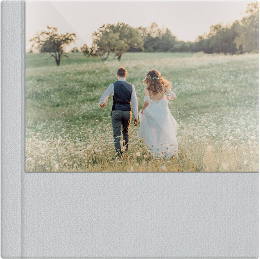 Sage Green velvet wedding album, half acrylic photo cover, 12x12