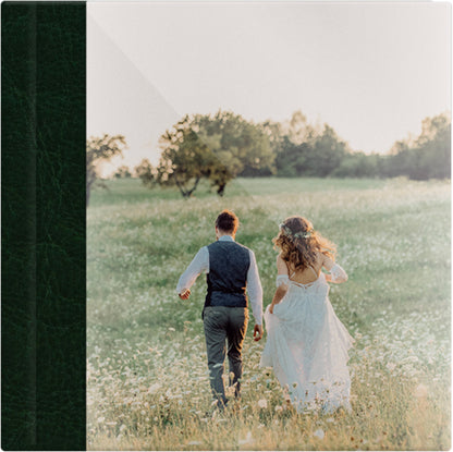 Hunter Green leatherette wedding album, full acrylic photo cover, 12x12