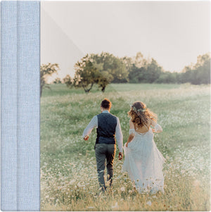Baby Blue linen wedding album, full acrylic photo cover, 12x12