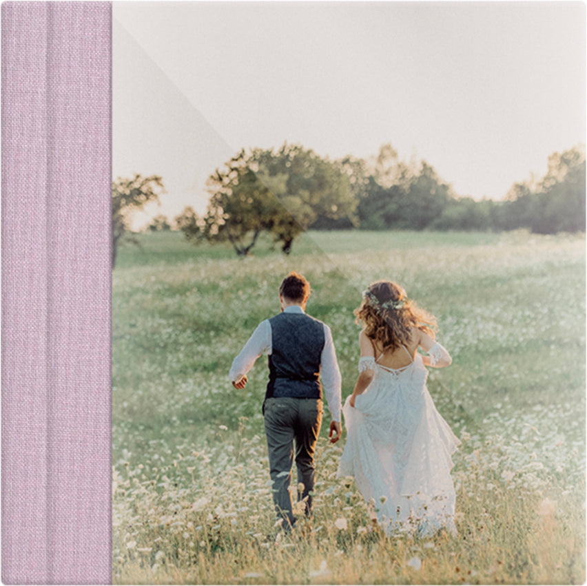 Blush Pink linen wedding album, full acrylic photo cover, 12x12