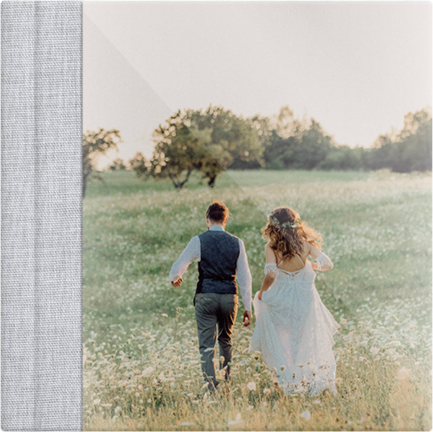 Cold Grey linen wedding album, full acrylic photo cover, 12x12
