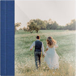 Navy linen wedding album, full acrylic photo cover, 12x12