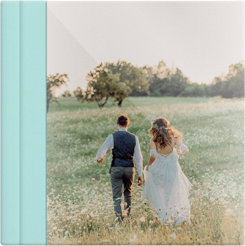 Mint Green leatherette wedding album, full acrylic photo cover, 12x12
