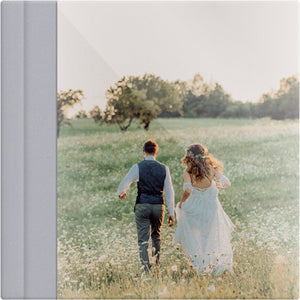 Smoke Grey leatherette wedding album, full acrylic photo cover, 12x12