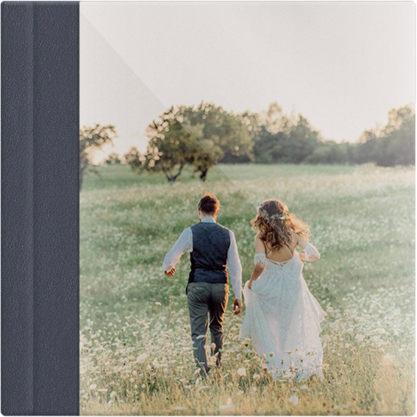 Stone Grey leatherette wedding album, full acrylic photo cover, 12x12
