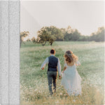 Dove Grey suede wedding album, full acrylic photo cover, 12x12