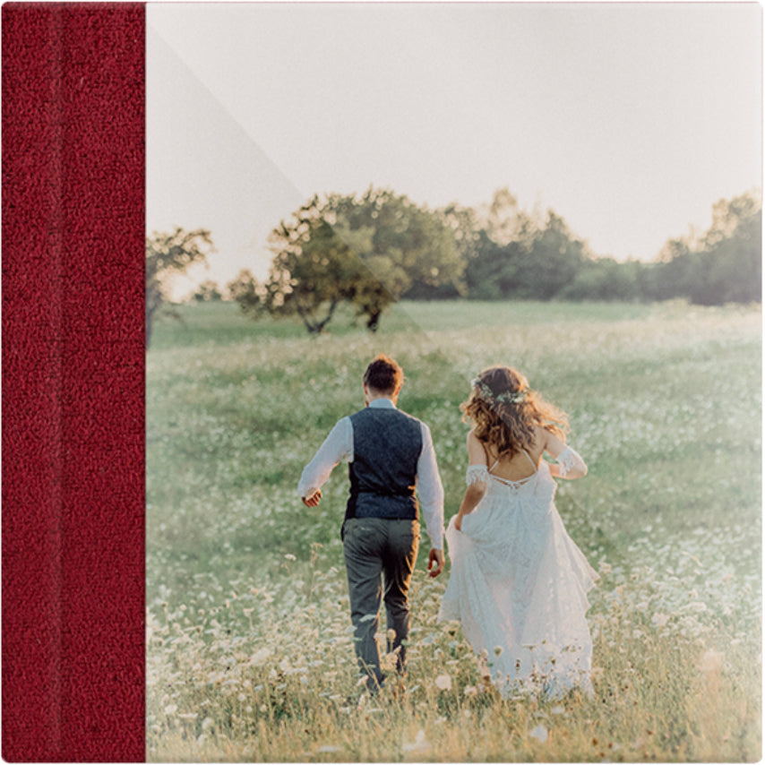 Cardinal Red velvet wedding album, full acrylic photo cover, 12x12