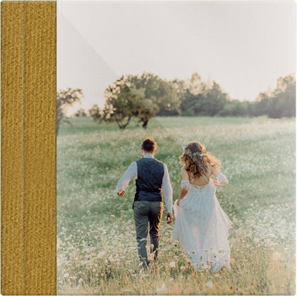 Dijon Yellow velvet wedding album, full acrylic photo cover, 12x12