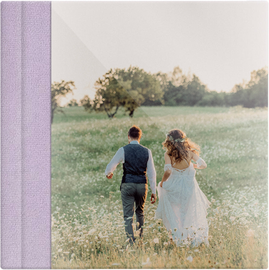 Lavender Purple velvet wedding album, full acrylic photo cover, 12x12
