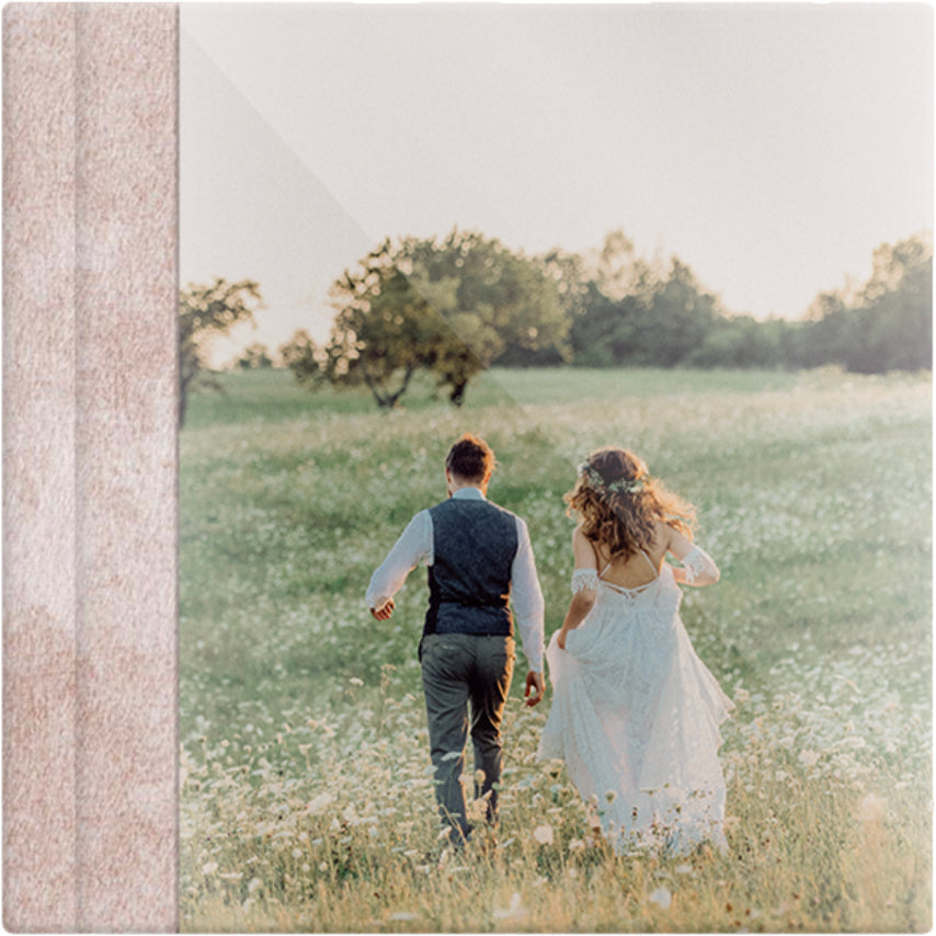 Marble Beige velvet wedding album, full acrylic photo cover, 12x12