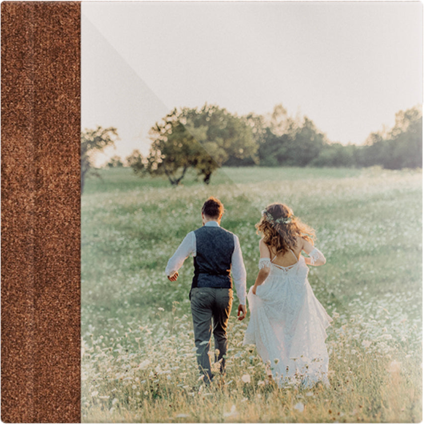 Polished Bronze velvet wedding album, full acrylic photo cover, 12x12