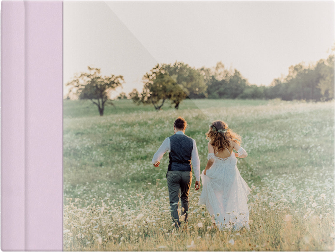 Baby Pink leatherette wedding album, full acrylic photo cover, 18x12