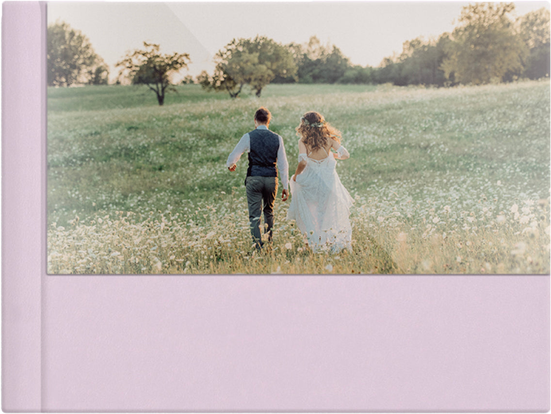 Baby Pink leatherette wedding album, half acrylic photo cover, 18x12
