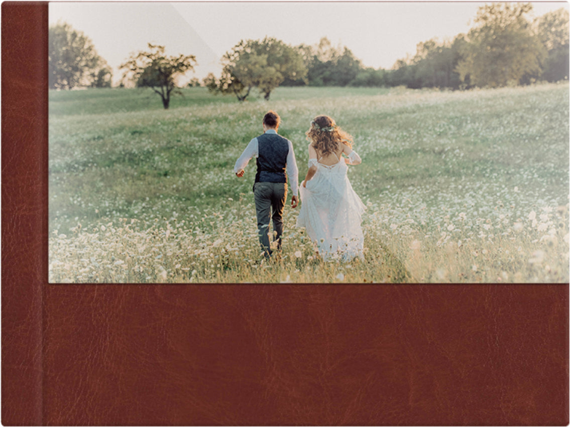 Ginger Vintage leatherette wedding album, half acrylic photo cover, 18x12