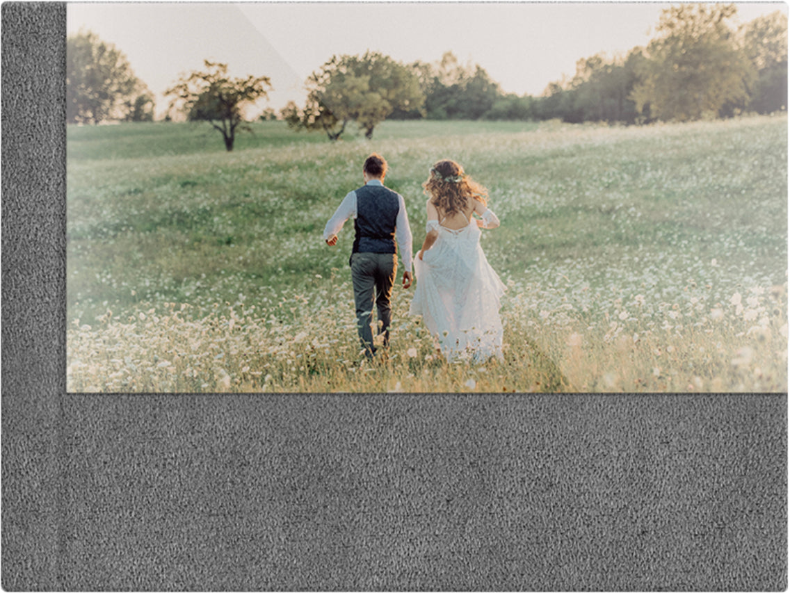 Iron Grey suede wedding album, half acrylic photo cover, 18x12