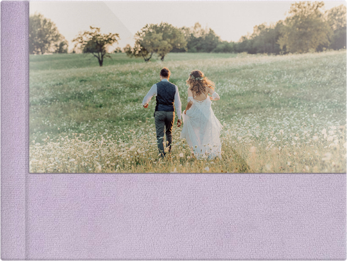Lavender Purple velvet wedding album, half acrylic photo cover, 18x12