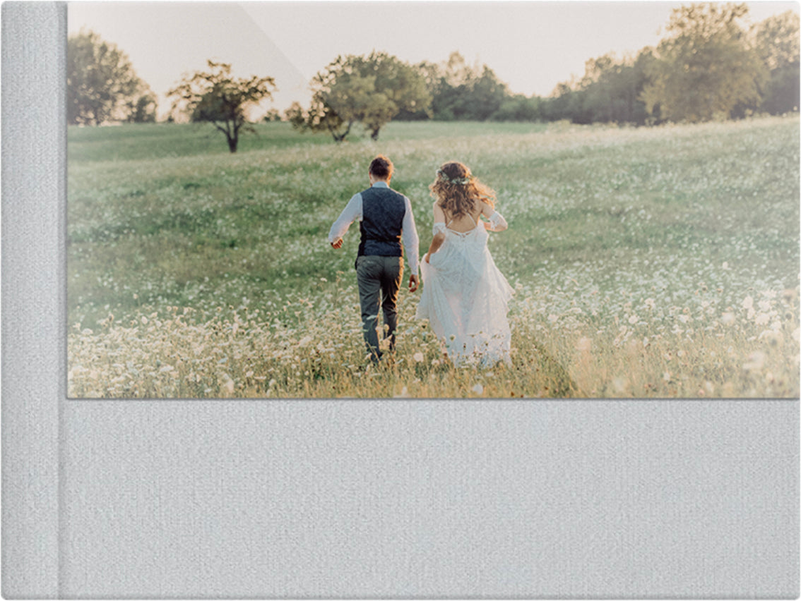 Sage Green velvet wedding album, half acrylic photo cover, 18x12