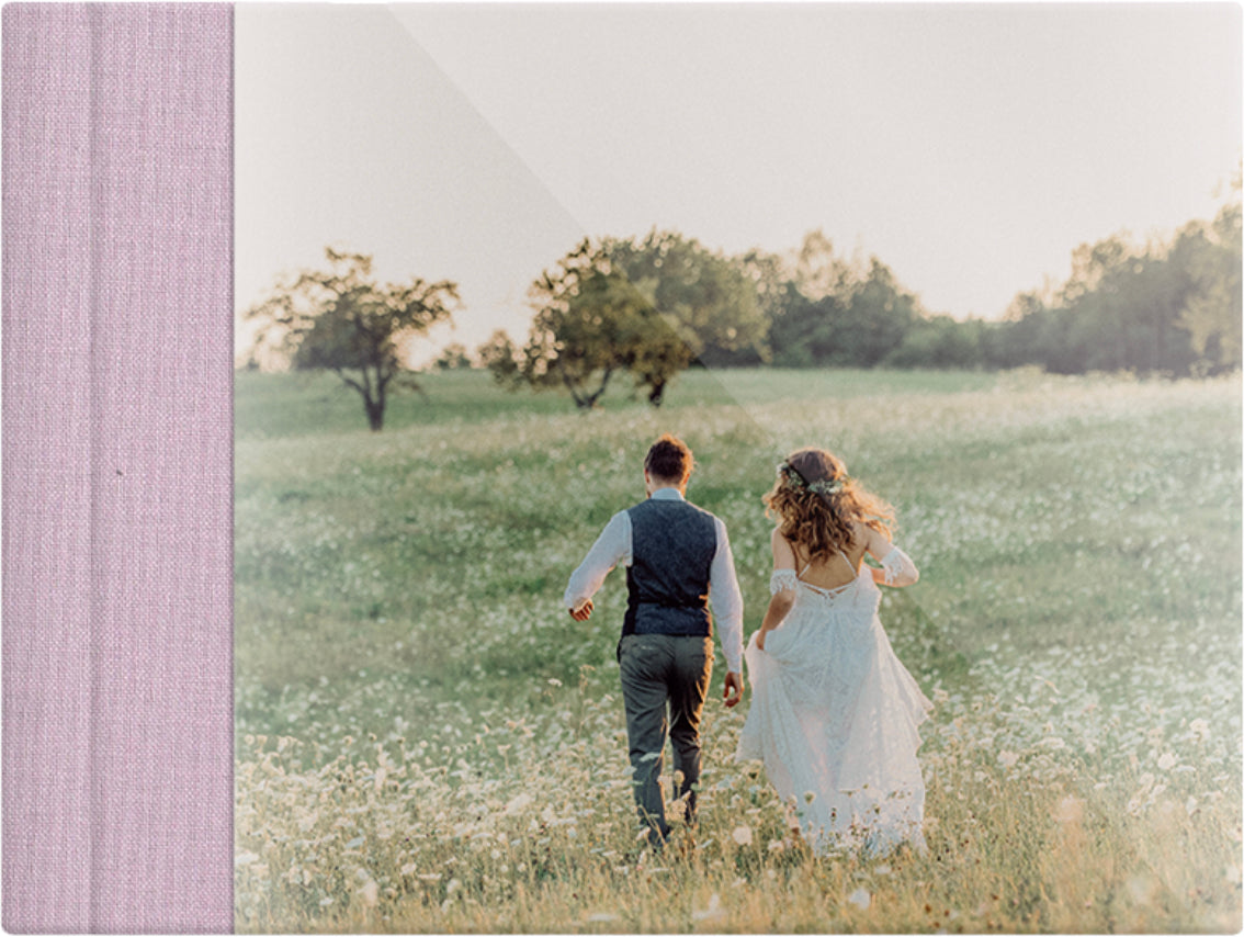Blush Pink linen wedding album, full acrylic photo cover, 18x12