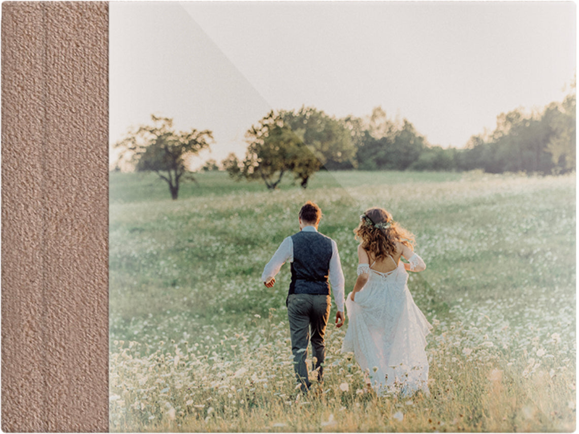 Camel Brown velvet wedding album, full acrylic photo cover, 18x12