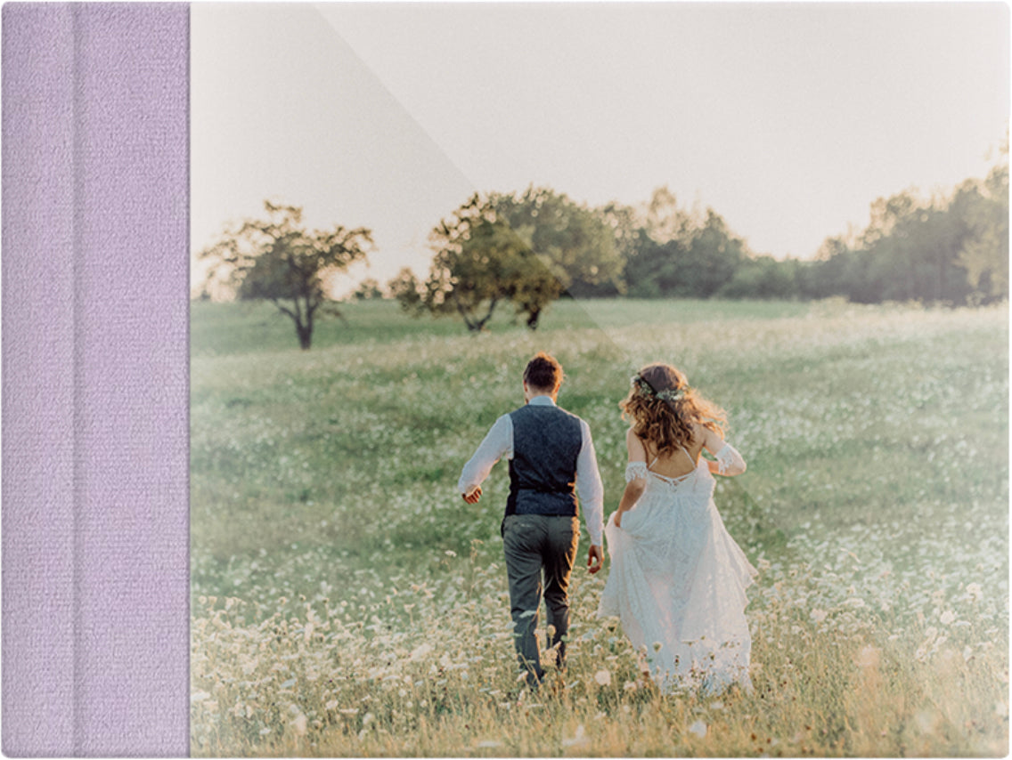 Lavender Purple velvet wedding album, full acrylic photo cover, 18x12