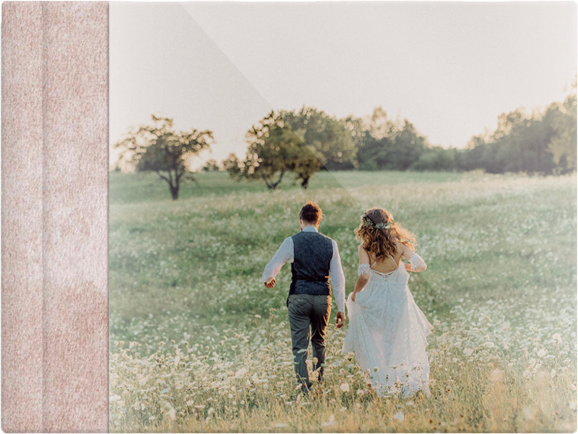 Marble Beige velvet wedding album, full acrylic photo cover, 18x12