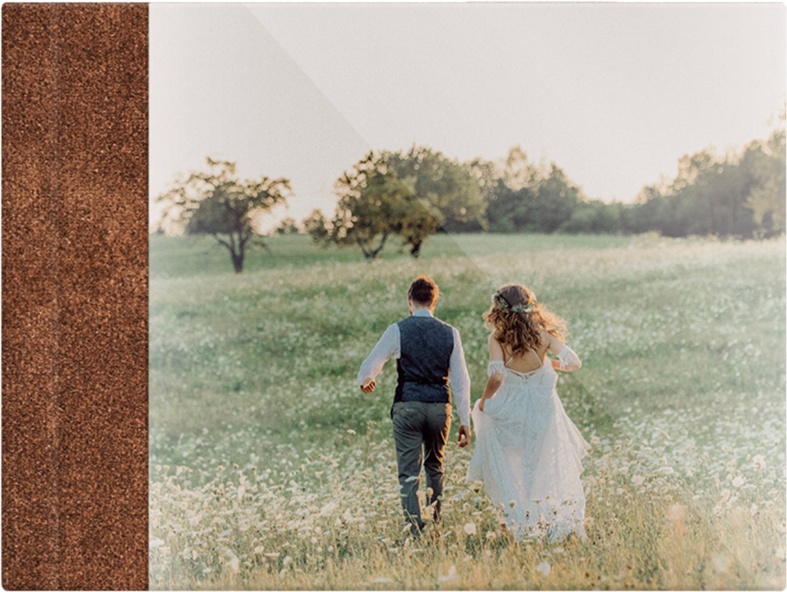 Polished Bronze velvet wedding album, full acrylic photo cover, 18x12