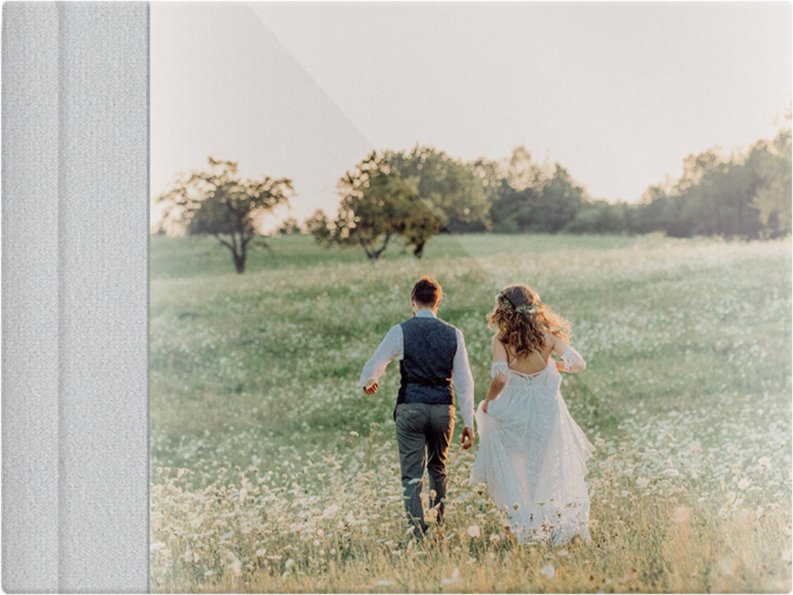 Sage Green velvet wedding album, full acrylic photo cover, 18x12