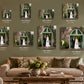 Acrylic wall print size guide showing all eight sizes on a living room wall