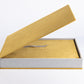 Dijon Yellow velvet wedding album inside its matching velvet album box with the lid open