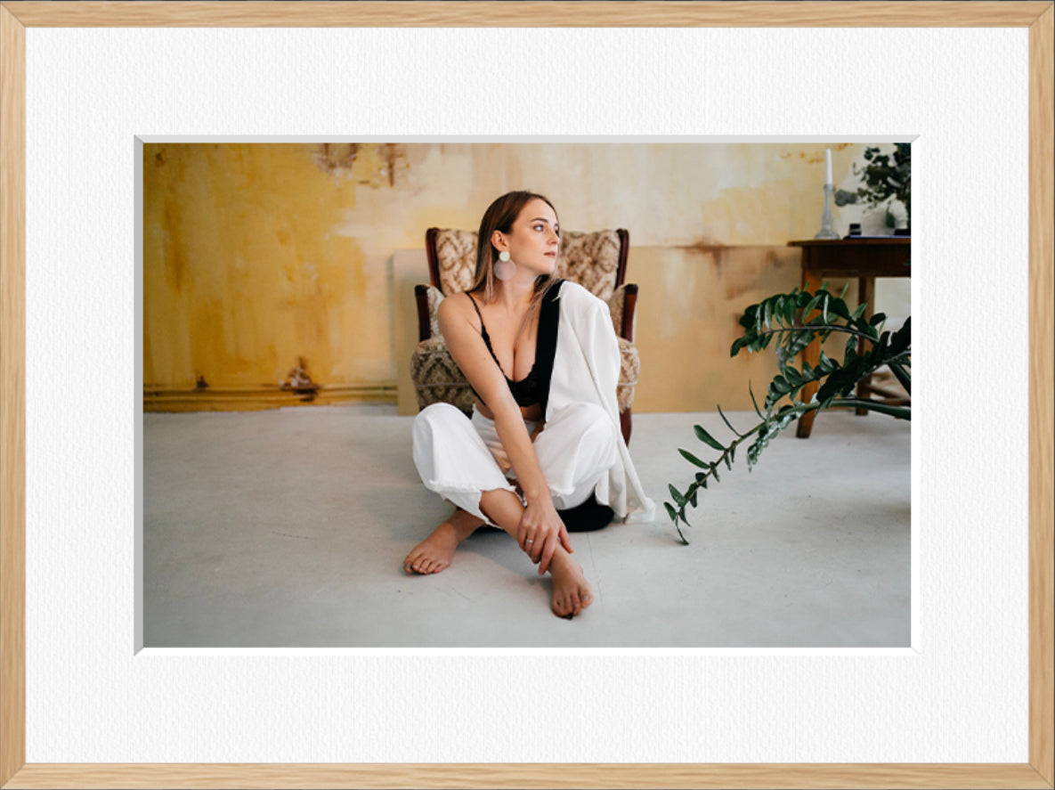 Landscape framed photo print in a natural oak frame with a white mount