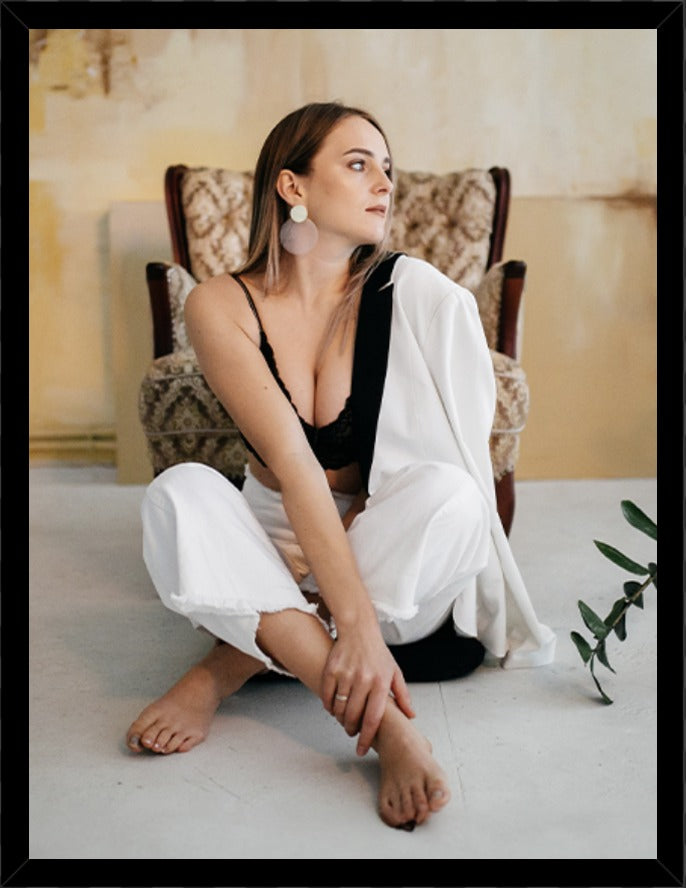 Portrait framed photo print in a black frame with no mount